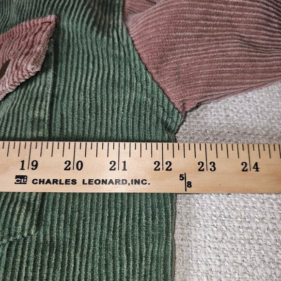 Corduroy Snap Up Jackey Green Tan Hooded Shacket Medium Frayed Hem - Picture 5 of 9